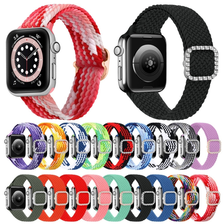 Adjustable Nylon Braided Elasticity Diamond Buckle Replacement Strap Watchband For Apple Watch Series, 7 & 6 & SE & 5 & 4 40mm/3 & 2 & 1 38mm