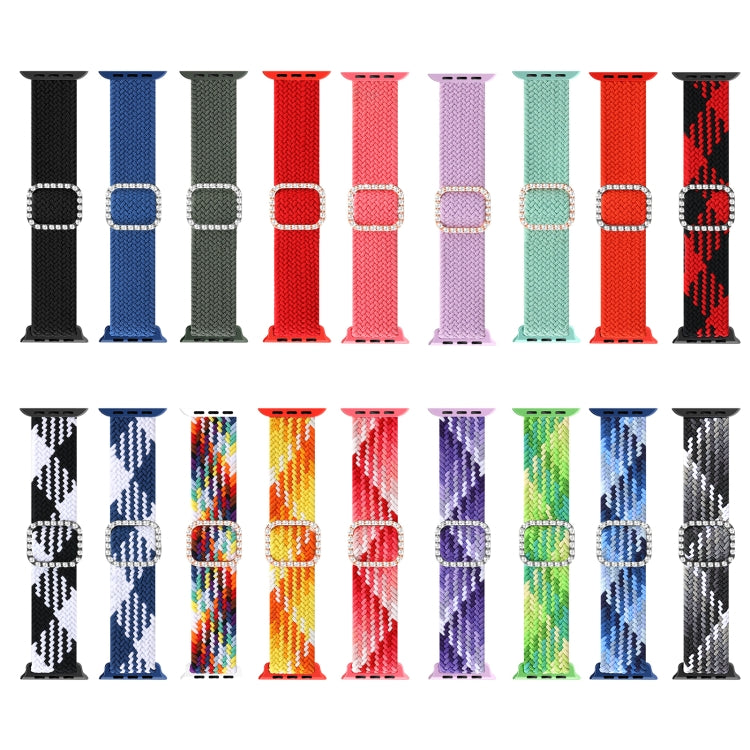 Adjustable Nylon Braided Elasticity Diamond Buckle Replacement Strap Watchband For Apple Watch Series, 7 & 6 & SE & 5 & 4 40mm/3 & 2 & 1 38mm