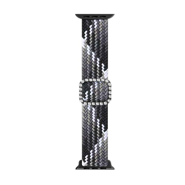 Adjustable Nylon Braided Elasticity Diamond Buckle Replacement Strap Watchband For Apple Watch Series, 7 & 6 & SE & 5 & 4 44mm/3 & 2 & 1 42mm