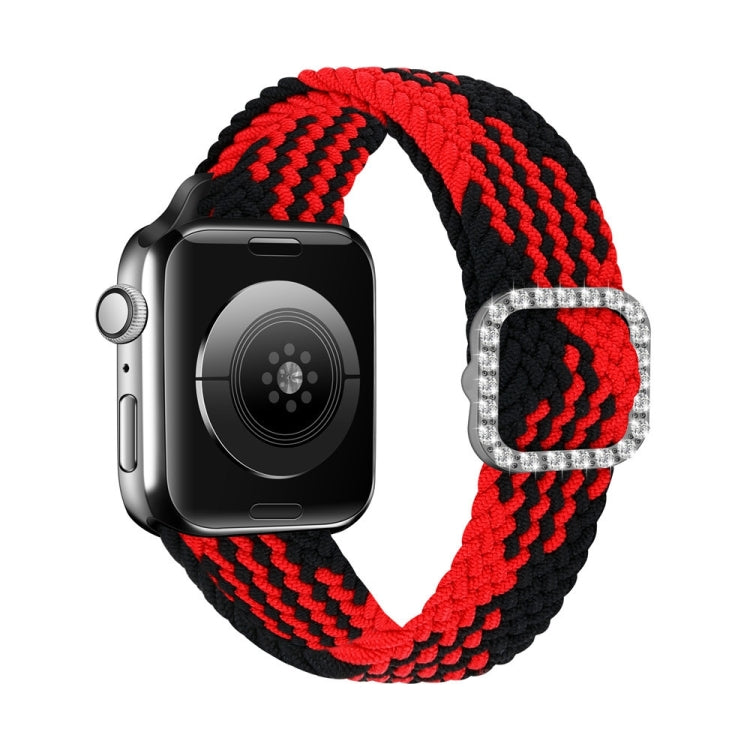 Adjustable Nylon Braided Elasticity Diamond Buckle Replacement Strap Watchband For Apple Watch Series, 7 & 6 & SE & 5 & 4 44mm/3 & 2 & 1 42mm