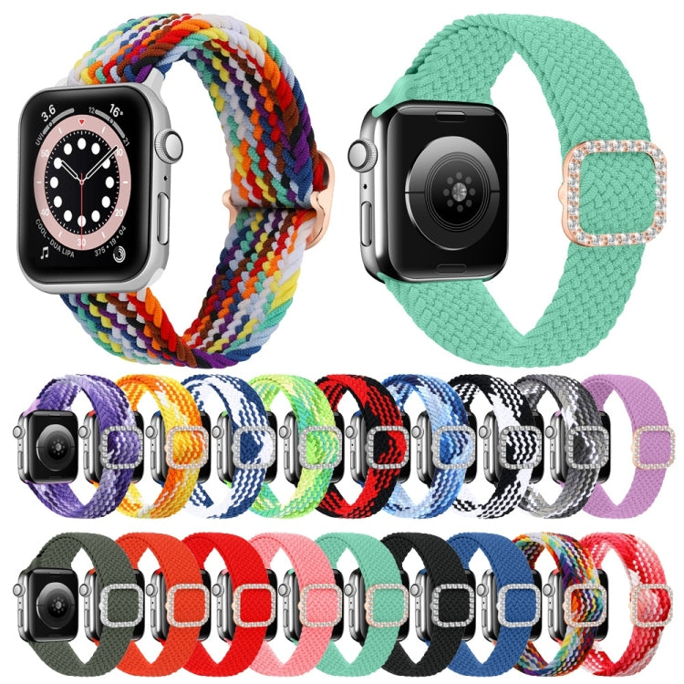 Adjustable Nylon Braided Elasticity Diamond Buckle Replacement Strap Watchband For Apple Watch Series, 7 & 6 & SE & 5 & 4 44mm/3 & 2 & 1 42mm