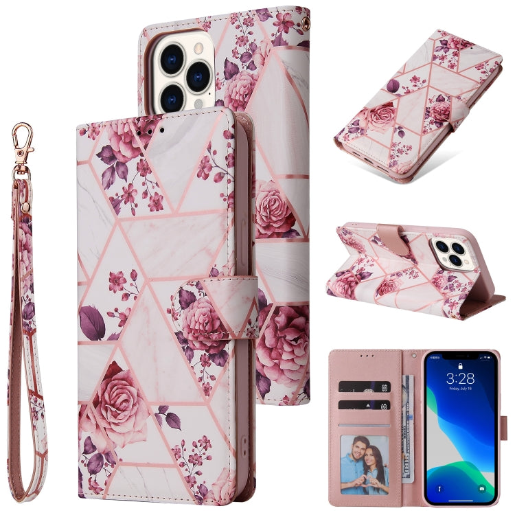 Marble Bronzing Stitching Horizontal Flip PU Leather Case with Holder & Card Slots & Wallet & Photo Frame