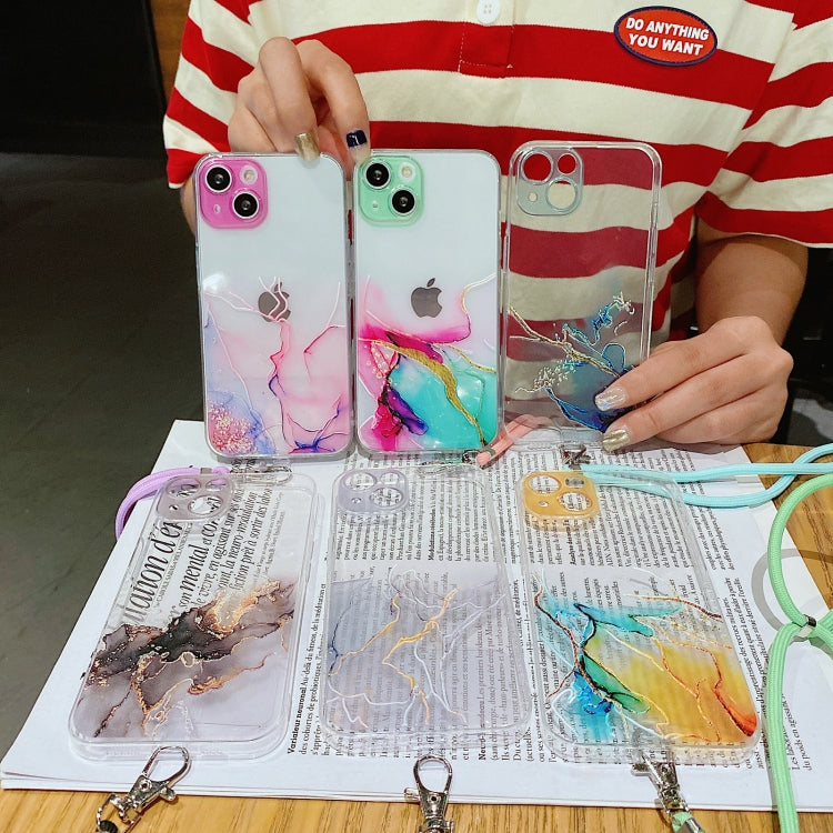 Hollow Marble Pattern TPU Precise Hole Protective Case with Neck Strap Rope