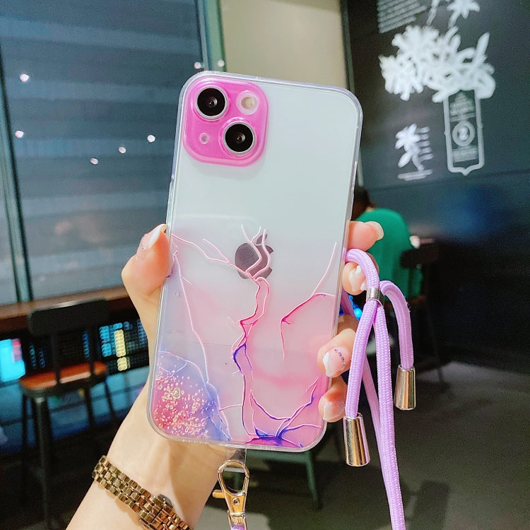 Hollow Marble Pattern TPU Precise Hole Protective Case with Neck Strap Rope