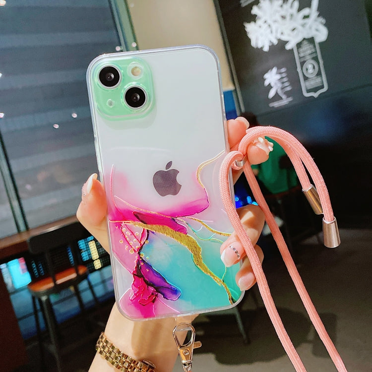 Hollow Marble Pattern TPU Precise Hole Protective Case with Neck Strap Rope