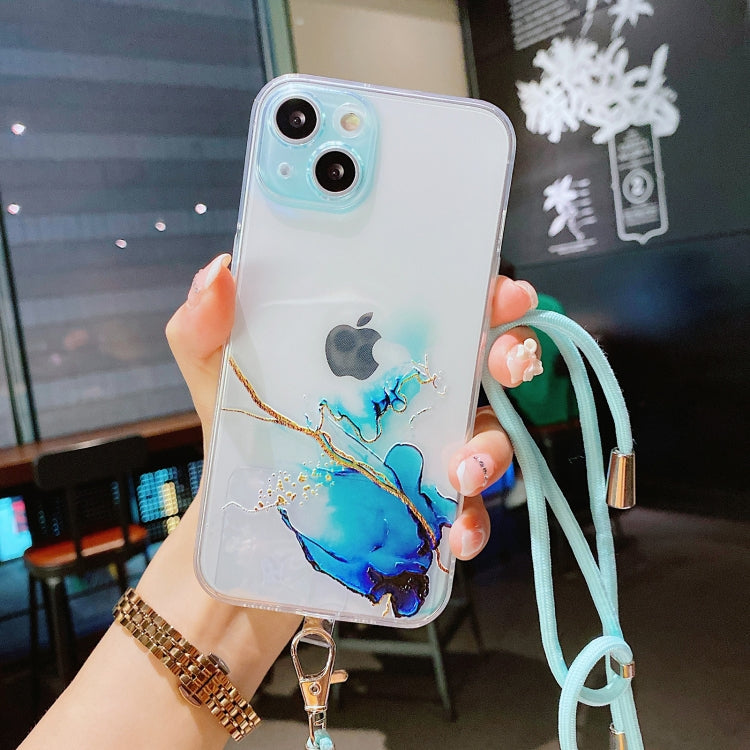 Hollow Marble Pattern TPU Precise Hole Protective Case with Neck Strap Rope