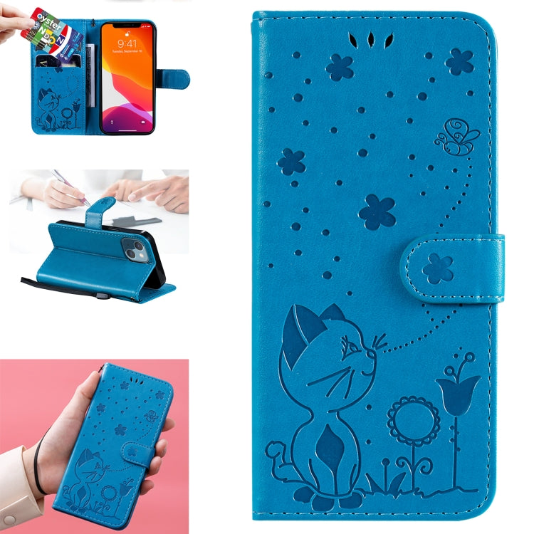 Cat Bee Embossing Pattern Shockproof Horizontal Flip Leather Case with Holder & Card Slots & Wallet, For iPhone 13 mini, For iPhone 13, For iPhone 13 Pro, For iPhone 13 Pro Max