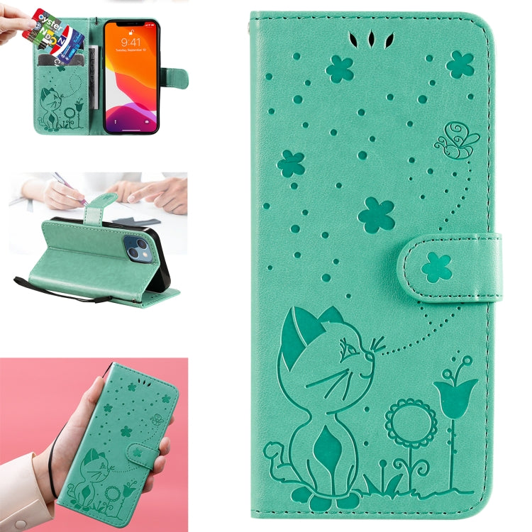 Cat Bee Embossing Pattern Shockproof Horizontal Flip Leather Case with Holder & Card Slots & Wallet, For iPhone 13 mini, For iPhone 13, For iPhone 13 Pro, For iPhone 13 Pro Max