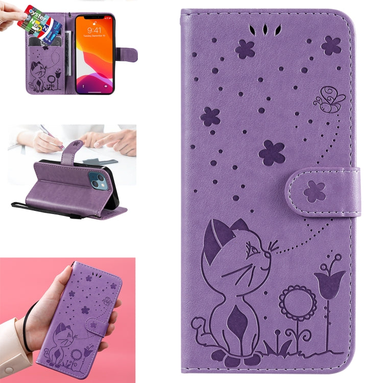 Cat Bee Embossing Pattern Shockproof Horizontal Flip Leather Case with Holder & Card Slots & Wallet