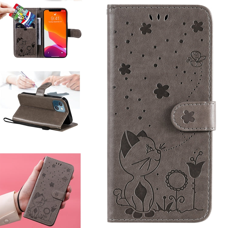 Cat Bee Embossing Pattern Shockproof Horizontal Flip Leather Case with Holder & Card Slots & Wallet, For iPhone 13 mini, For iPhone 13, For iPhone 13 Pro, For iPhone 13 Pro Max