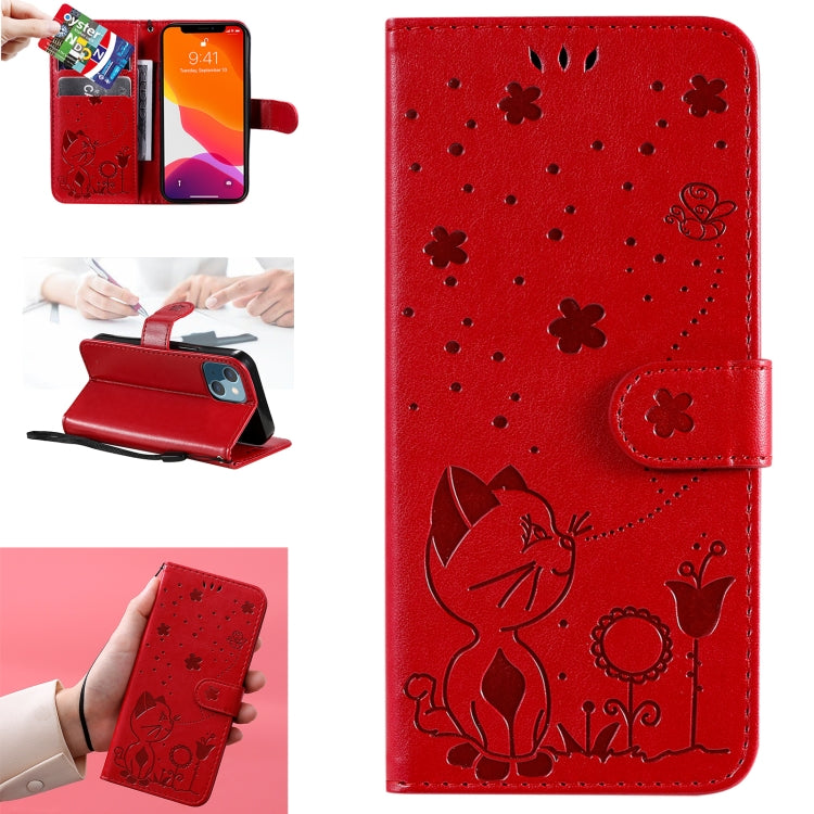 Cat Bee Embossing Pattern Shockproof Horizontal Flip Leather Case with Holder & Card Slots & Wallet