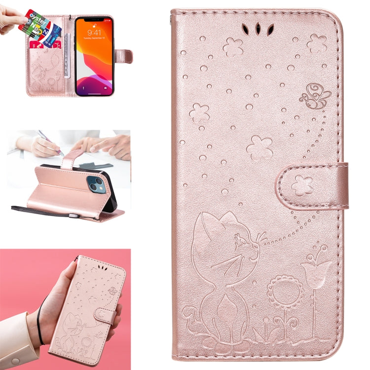 Cat Bee Embossing Pattern Shockproof Horizontal Flip Leather Case with Holder & Card Slots & Wallet, For iPhone 13 mini, For iPhone 13, For iPhone 13 Pro, For iPhone 13 Pro Max