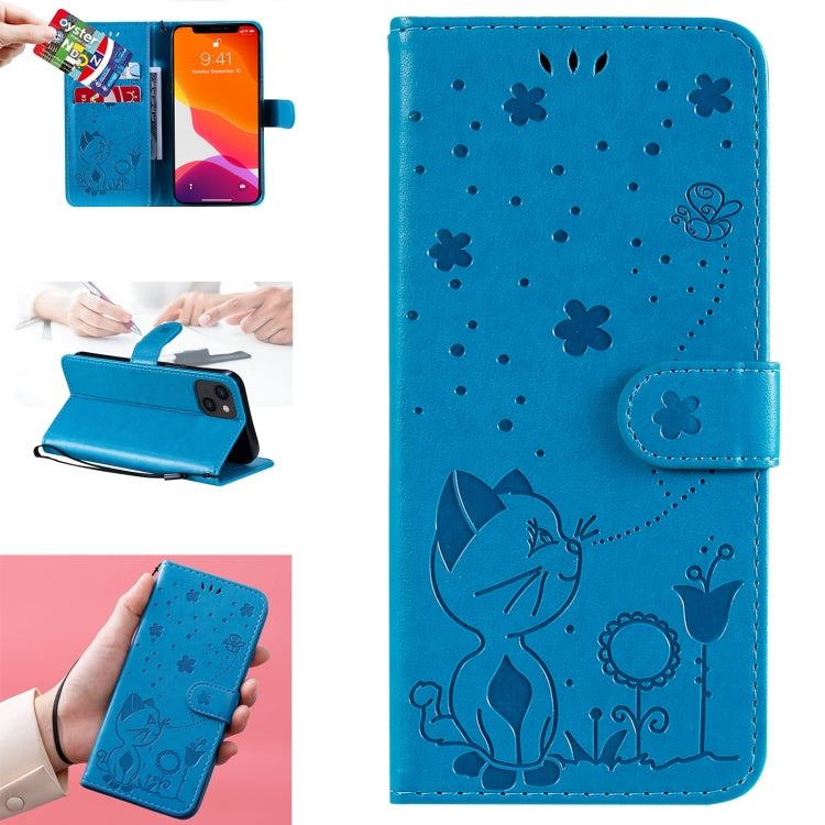 Cat Bee Embossing Pattern Shockproof Horizontal Flip Leather Case with Holder & Card Slots & Wallet, For iPhone 13 mini, For iPhone 13, For iPhone 13 Pro, For iPhone 13 Pro Max