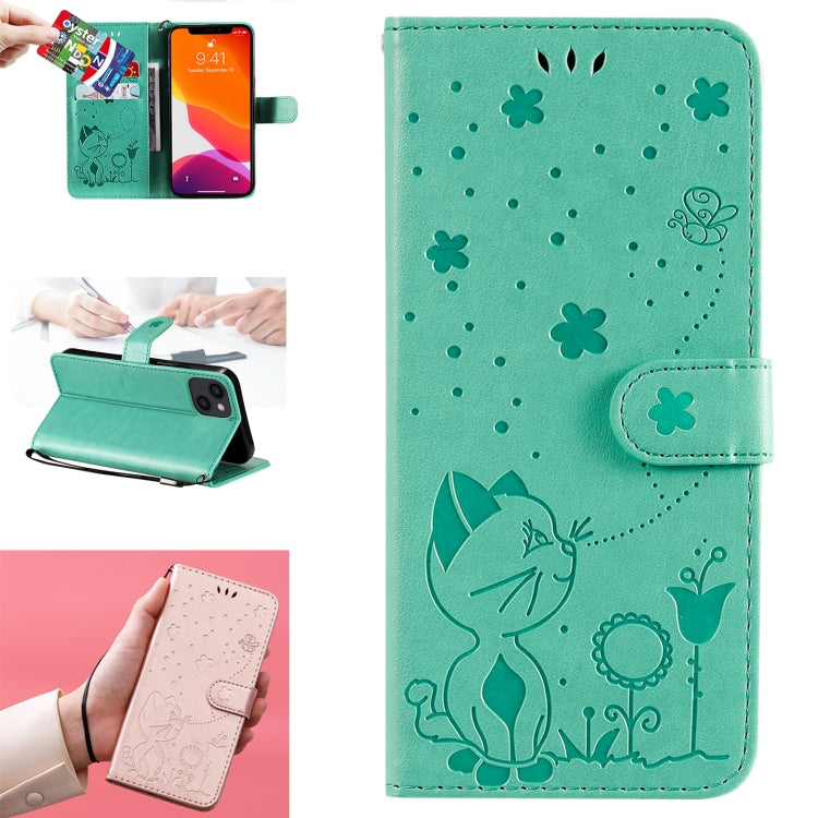 Cat Bee Embossing Pattern Shockproof Horizontal Flip Leather Case with Holder & Card Slots & Wallet, For iPhone 13 mini, For iPhone 13, For iPhone 13 Pro, For iPhone 13 Pro Max