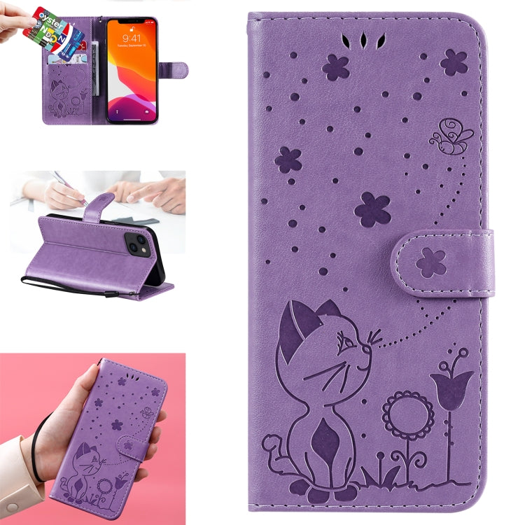 Cat Bee Embossing Pattern Shockproof Horizontal Flip Leather Case with Holder & Card Slots & Wallet, For iPhone 13 mini, For iPhone 13, For iPhone 13 Pro, For iPhone 13 Pro Max