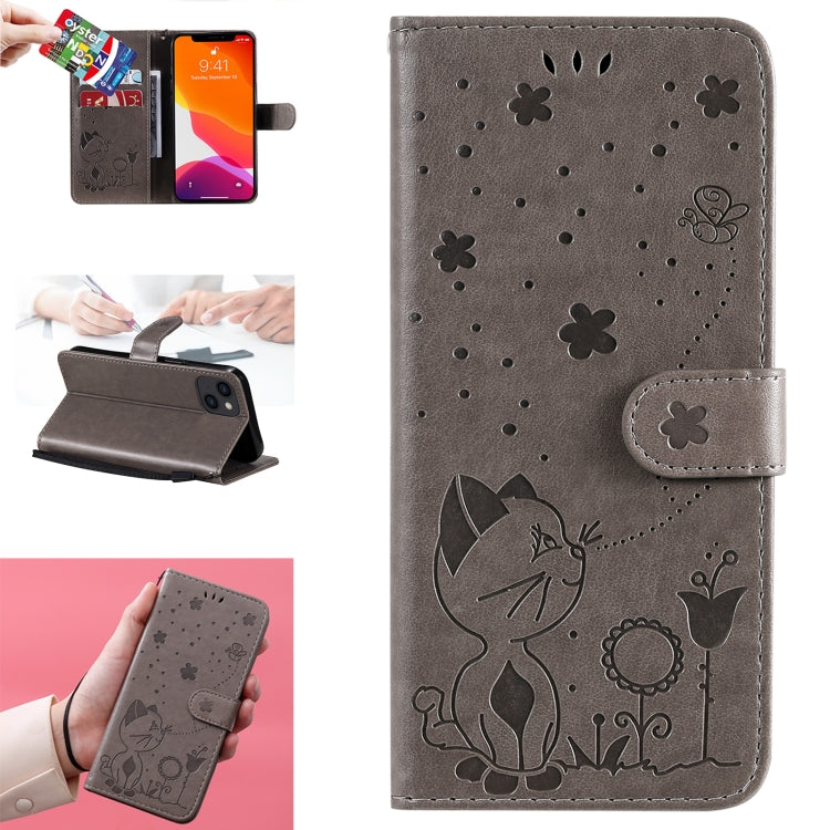 Cat Bee Embossing Pattern Shockproof Horizontal Flip Leather Case with Holder & Card Slots & Wallet, For iPhone 13 mini, For iPhone 13, For iPhone 13 Pro, For iPhone 13 Pro Max