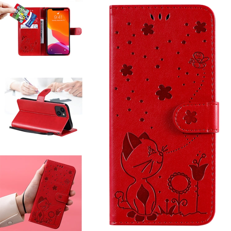Cat Bee Embossing Pattern Shockproof Horizontal Flip Leather Case with Holder & Card Slots & Wallet, For iPhone 13 mini, For iPhone 13, For iPhone 13 Pro, For iPhone 13 Pro Max