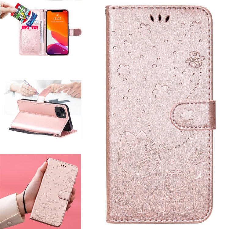 Cat Bee Embossing Pattern Shockproof Horizontal Flip Leather Case with Holder & Card Slots & Wallet, For iPhone 13 mini, For iPhone 13, For iPhone 13 Pro, For iPhone 13 Pro Max