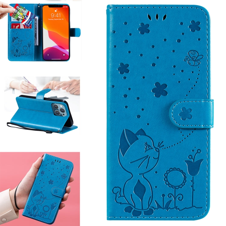 Cat Bee Embossing Pattern Shockproof Horizontal Flip Leather Case with Holder & Card Slots & Wallet, For iPhone 13 mini, For iPhone 13, For iPhone 13 Pro, For iPhone 13 Pro Max