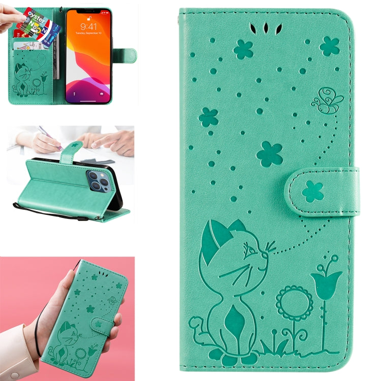 Cat Bee Embossing Pattern Shockproof Horizontal Flip Leather Case with Holder & Card Slots & Wallet, For iPhone 13 mini, For iPhone 13, For iPhone 13 Pro, For iPhone 13 Pro Max