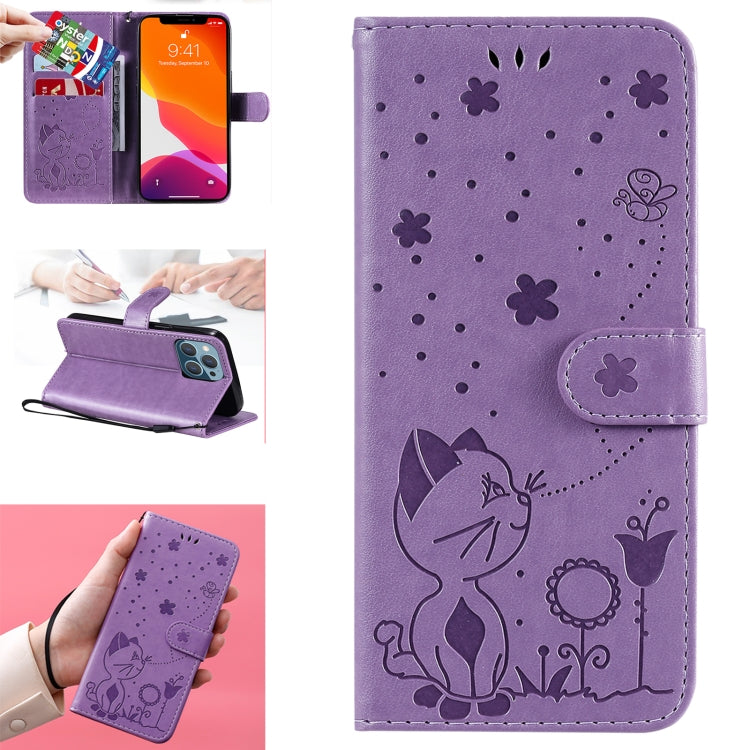 Cat Bee Embossing Pattern Shockproof Horizontal Flip Leather Case with Holder & Card Slots & Wallet