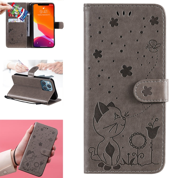 Cat Bee Embossing Pattern Shockproof Horizontal Flip Leather Case with Holder & Card Slots & Wallet, For iPhone 13 mini, For iPhone 13, For iPhone 13 Pro, For iPhone 13 Pro Max