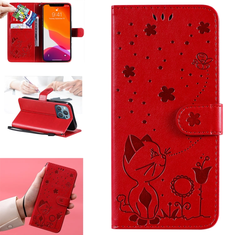 Cat Bee Embossing Pattern Shockproof Horizontal Flip Leather Case with Holder & Card Slots & Wallet, For iPhone 13 mini, For iPhone 13, For iPhone 13 Pro, For iPhone 13 Pro Max