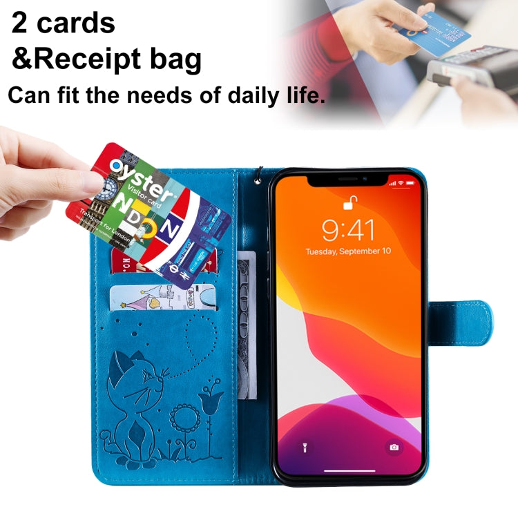 Cat Bee Embossing Pattern Shockproof Horizontal Flip Leather Case with Holder & Card Slots & Wallet