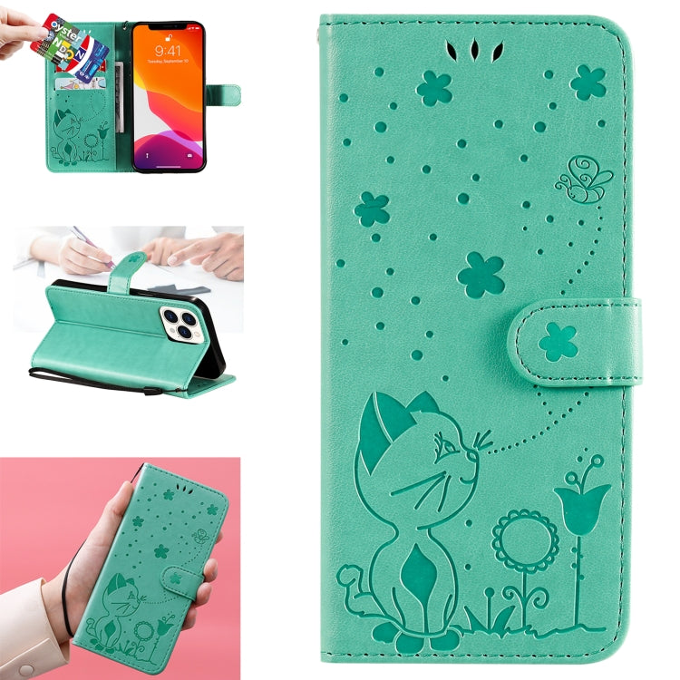 Cat Bee Embossing Pattern Shockproof Horizontal Flip Leather Case with Holder & Card Slots & Wallet, For iPhone 13 mini, For iPhone 13, For iPhone 13 Pro, For iPhone 13 Pro Max