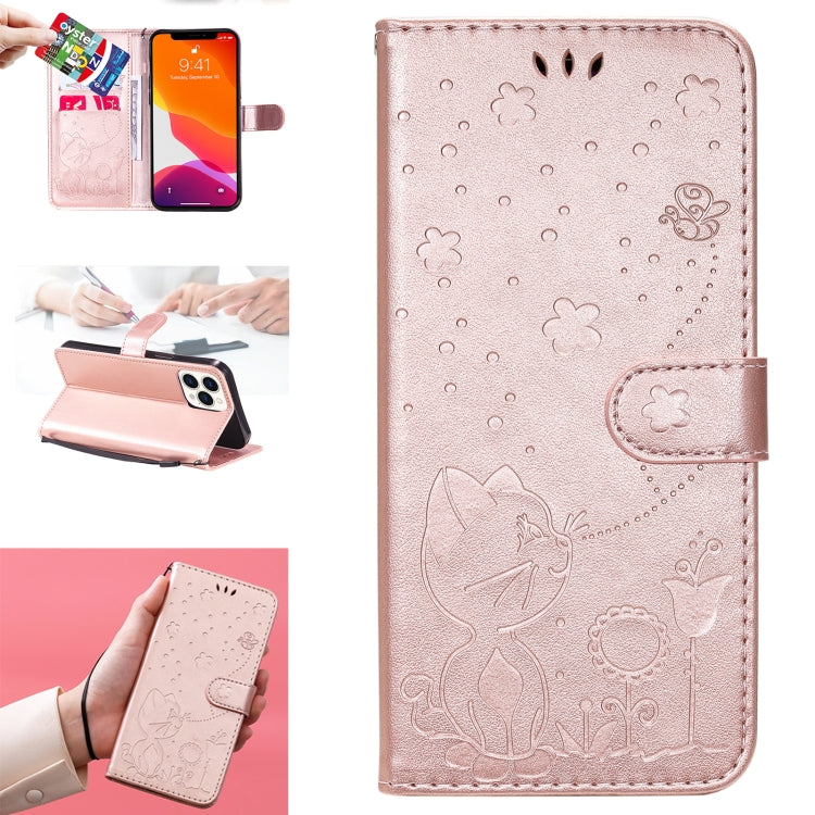 Cat Bee Embossing Pattern Shockproof Horizontal Flip Leather Case with Holder & Card Slots & Wallet, For iPhone 13 mini, For iPhone 13, For iPhone 13 Pro, For iPhone 13 Pro Max