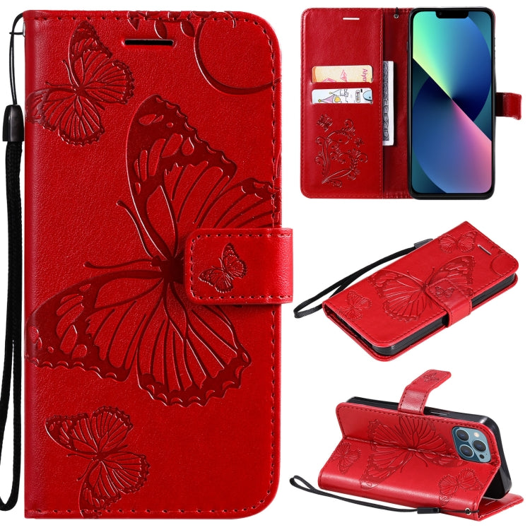 3D Butterfly Embossed Pattern Horizontal Flip Leather Case with Holder & Card Slot & Wallet & Lanyard, For iPhone 13 mini, For iPhone 13, For iPhone 13 Pro