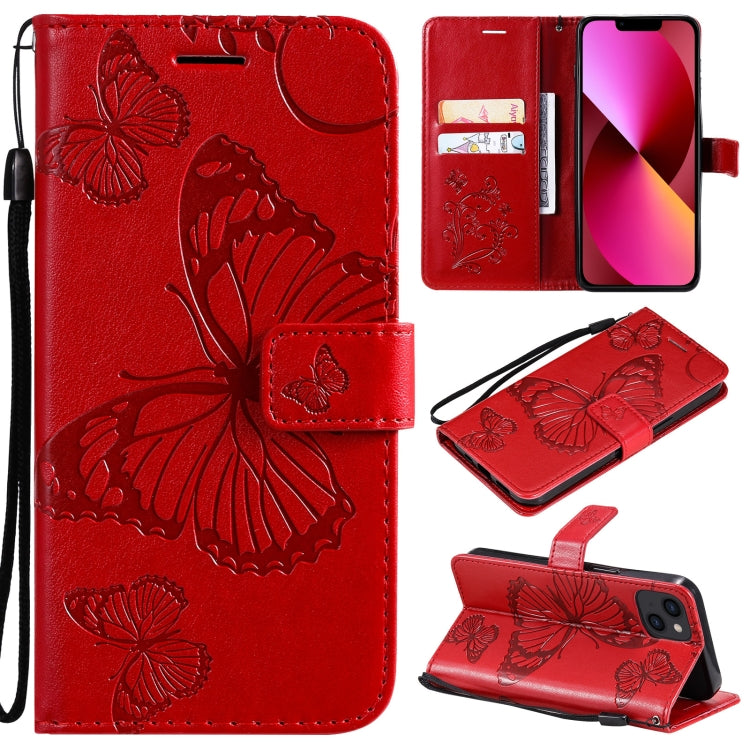 3D Butterfly Embossed Pattern Horizontal Flip Leather Case with Holder & Card Slot & Wallet & Lanyard, For iPhone 13 mini, For iPhone 13, For iPhone 13 Pro