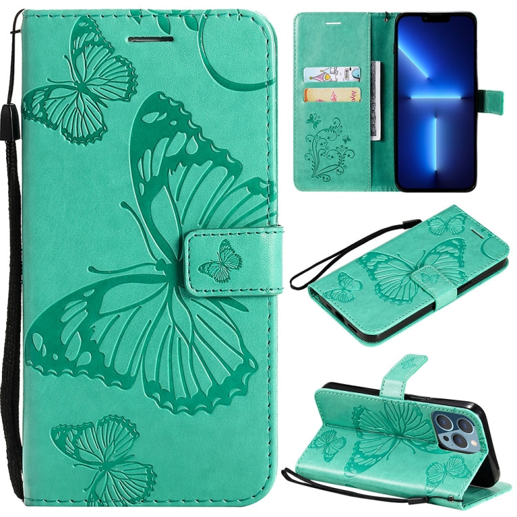 3D Butterfly Embossed Pattern Horizontal Flip Leather Case with Holder & Card Slot & Wallet & Lanyard, For iPhone 13 Pro Max