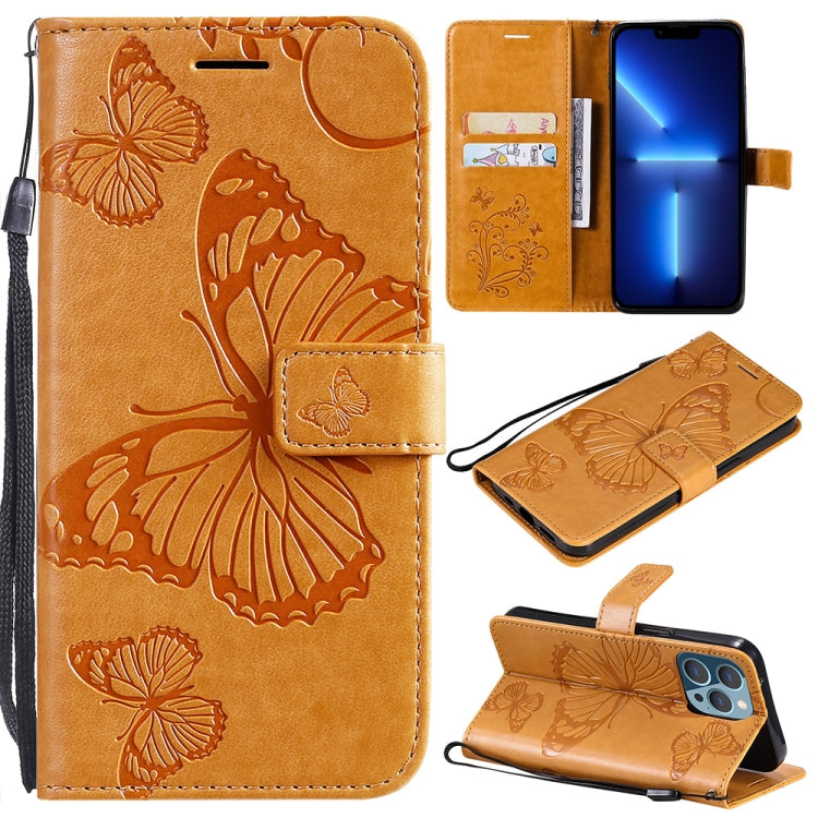 3D Butterfly Embossed Pattern Horizontal Flip Leather Case with Holder & Card Slot & Wallet & Lanyard, For iPhone 13 Pro Max