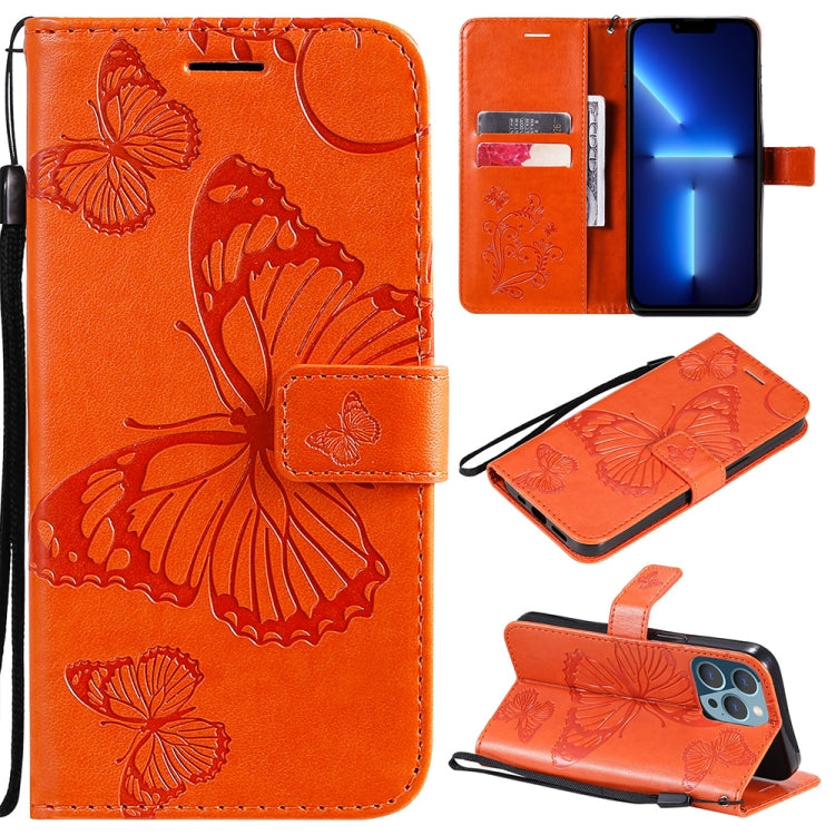 3D Butterfly Embossed Pattern Horizontal Flip Leather Case with Holder & Card Slot & Wallet & Lanyard, For iPhone 13 Pro Max