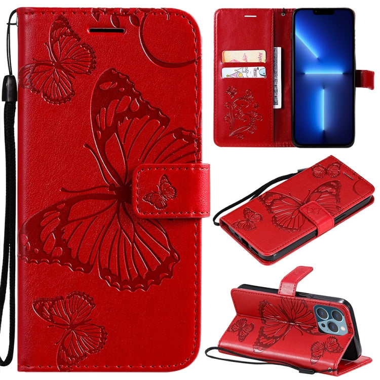 3D Butterfly Embossed Pattern Horizontal Flip Leather Case with Holder & Card Slot & Wallet & Lanyard, For iPhone 13 Pro Max
