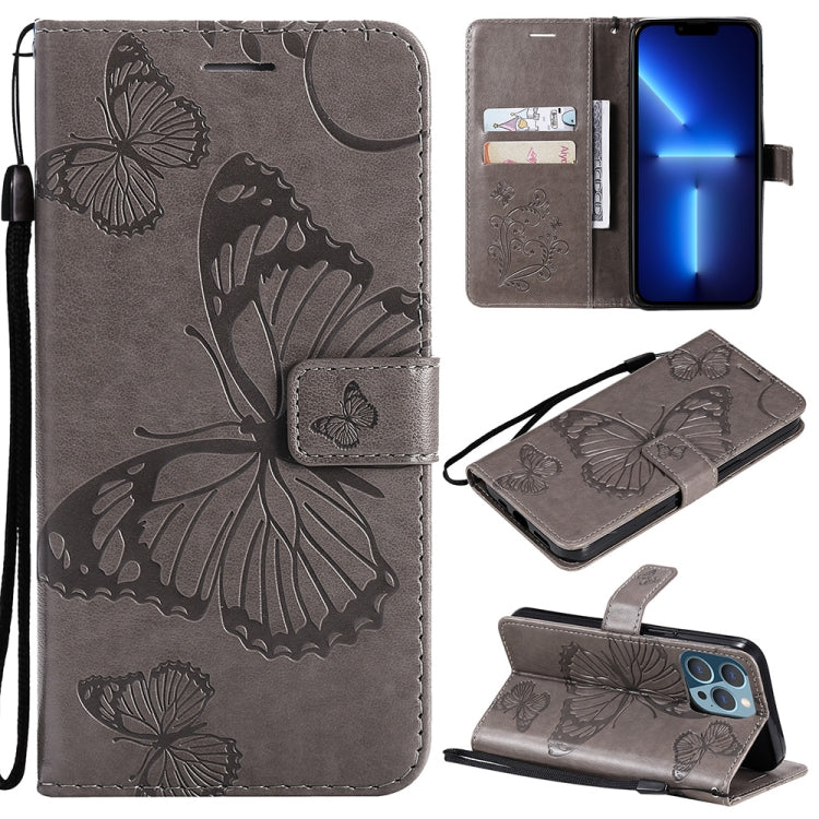 3D Butterfly Embossed Pattern Horizontal Flip Leather Case with Holder & Card Slot & Wallet & Lanyard, For iPhone 13 Pro Max