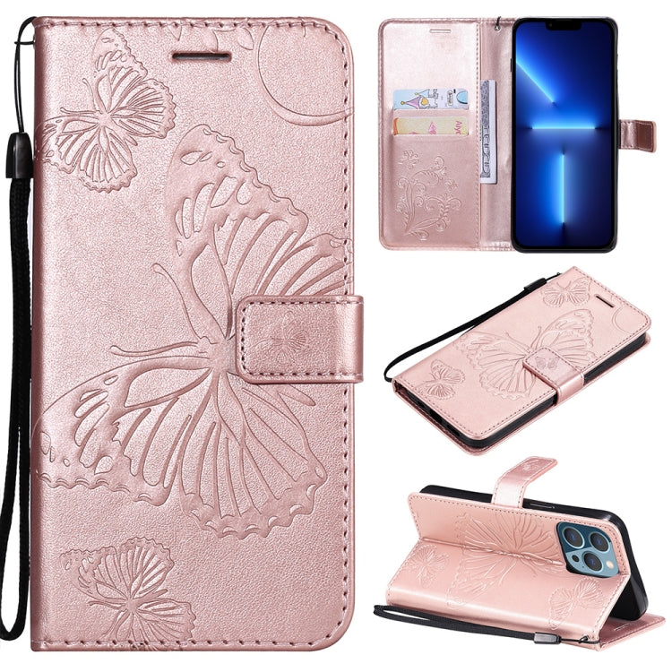 3D Butterfly Embossed Pattern Horizontal Flip Leather Case with Holder & Card Slot & Wallet & Lanyard, For iPhone 13 Pro Max