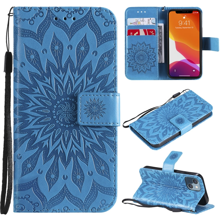Pressed Printing Sunflower Pattern Horizontal Flip PU Leather Case Holder & Card Slots & Wallet & Lanyard, For iPhone 13 mini, For iPhone 13, For iPhone 13 Pro