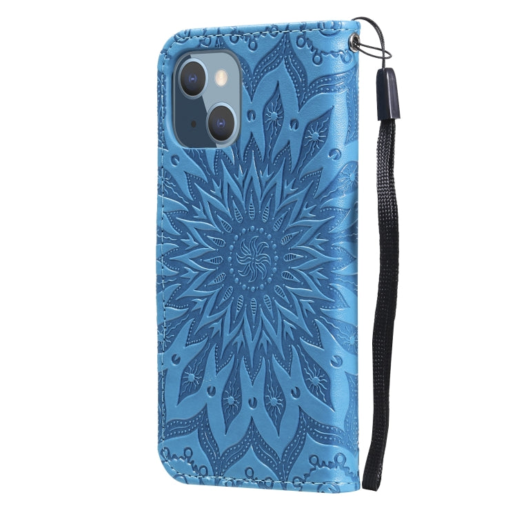 Pressed Printing Sunflower Pattern Horizontal Flip PU Leather Case Holder & Card Slots & Wallet & Lanyard, For iPhone 13 mini, For iPhone 13, For iPhone 13 Pro