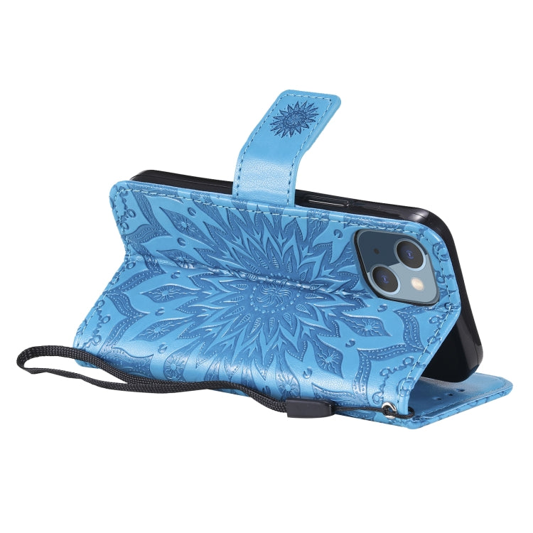 Pressed Printing Sunflower Pattern Horizontal Flip PU Leather Case Holder & Card Slots & Wallet & Lanyard, For iPhone 13 mini, For iPhone 13, For iPhone 13 Pro