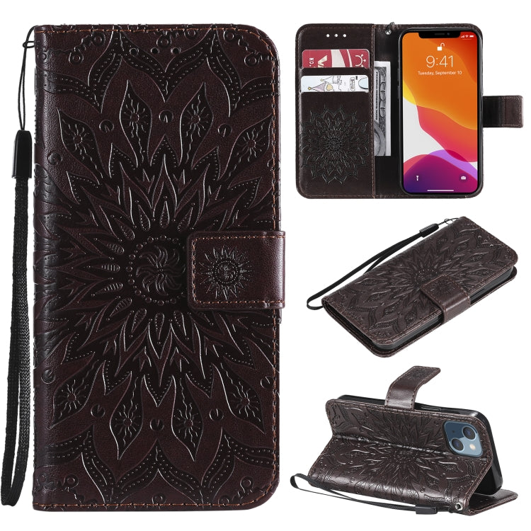 Pressed Printing Sunflower Pattern Horizontal Flip PU Leather Case Holder & Card Slots & Wallet & Lanyard, For iPhone 13 mini, For iPhone 13, For iPhone 13 Pro