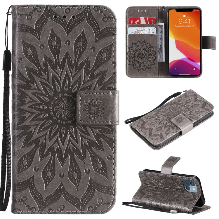 Pressed Printing Sunflower Pattern Horizontal Flip PU Leather Case Holder & Card Slots & Wallet & Lanyard, For iPhone 13 mini, For iPhone 13, For iPhone 13 Pro
