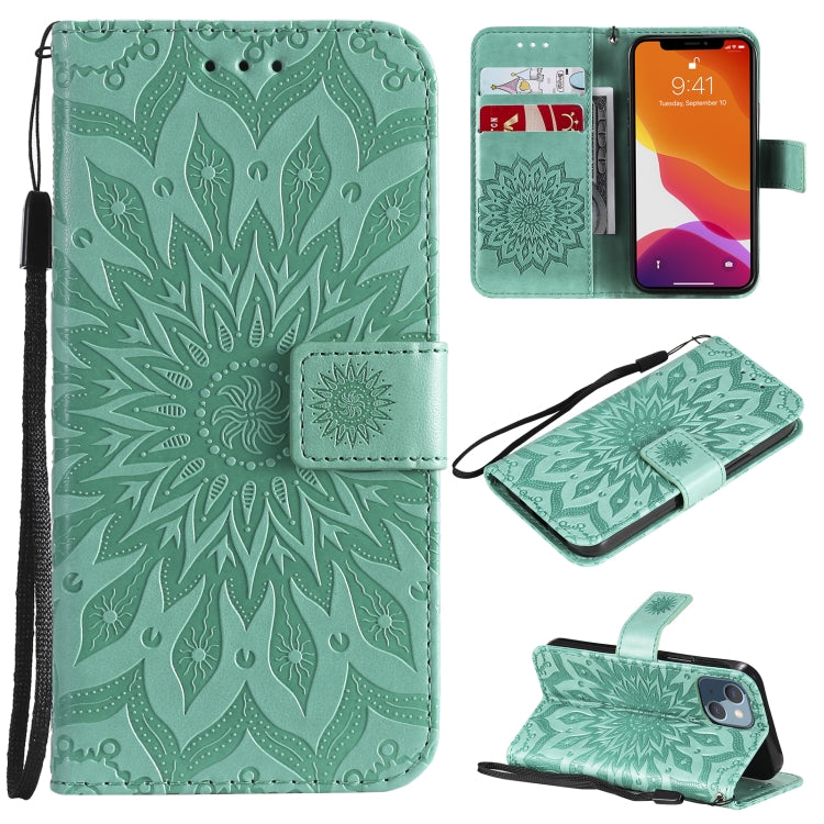 Pressed Printing Sunflower Pattern Horizontal Flip PU Leather Case Holder & Card Slots & Wallet & Lanyard, For iPhone 13 mini, For iPhone 13, For iPhone 13 Pro