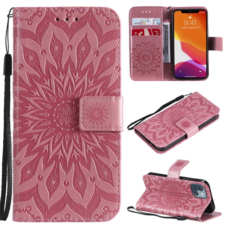 Pressed Printing Sunflower Pattern Horizontal Flip PU Leather Case Holder & Card Slots & Wallet & Lanyard, For iPhone 13 mini, For iPhone 13, For iPhone 13 Pro