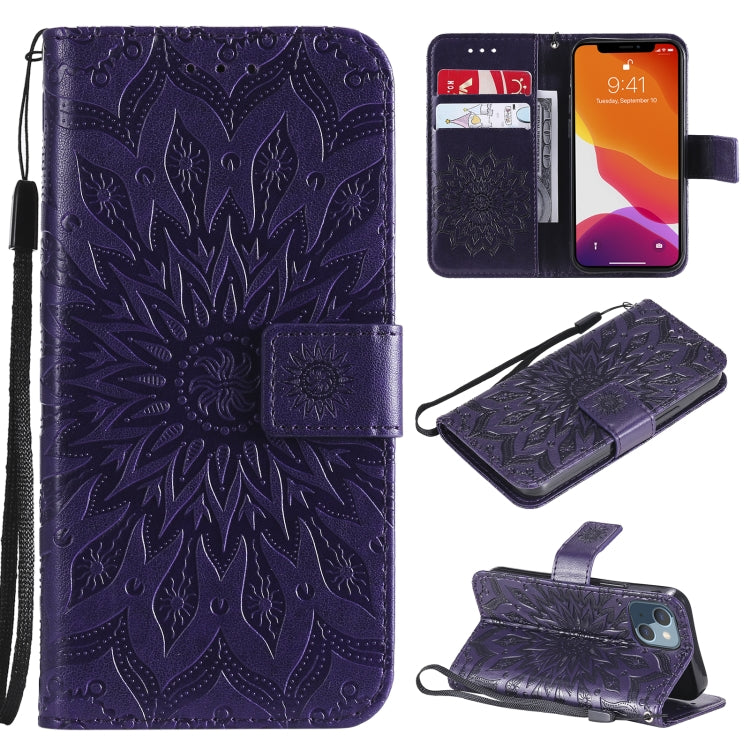 Pressed Printing Sunflower Pattern Horizontal Flip PU Leather Case Holder & Card Slots & Wallet & Lanyard, For iPhone 13 mini, For iPhone 13, For iPhone 13 Pro
