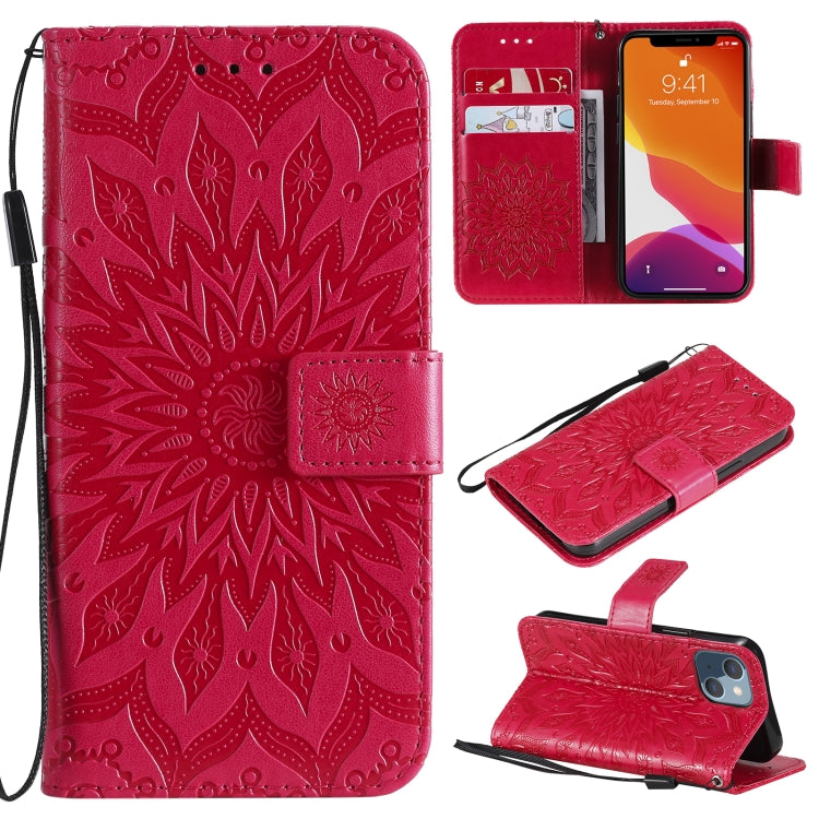 Pressed Printing Sunflower Pattern Horizontal Flip PU Leather Case Holder & Card Slots & Wallet & Lanyard, For iPhone 13 mini, For iPhone 13, For iPhone 13 Pro