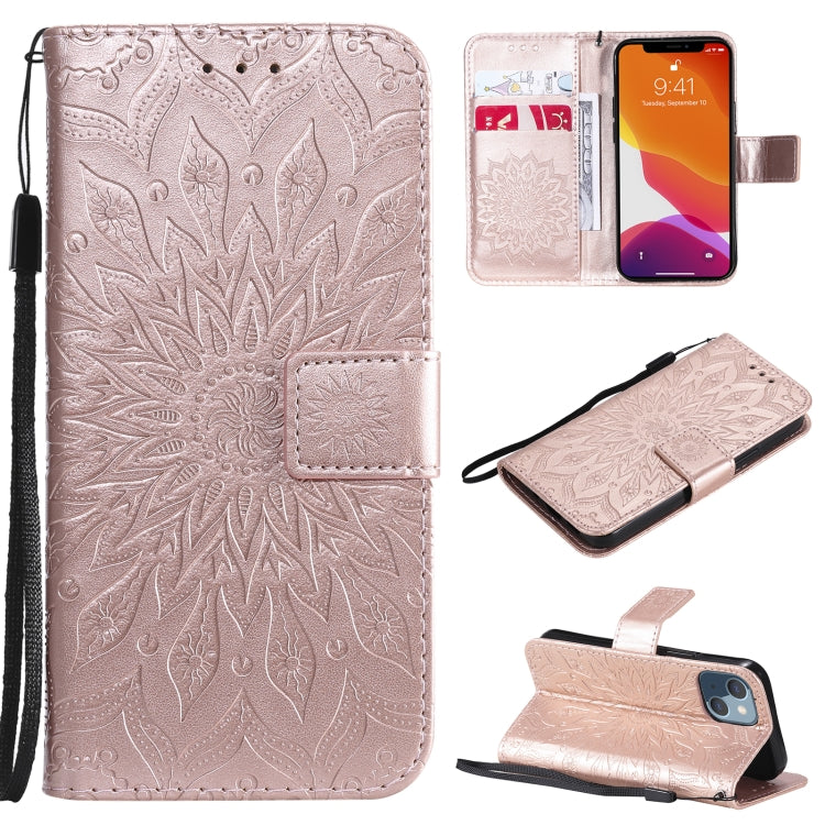 Pressed Printing Sunflower Pattern Horizontal Flip PU Leather Case Holder & Card Slots & Wallet & Lanyard, For iPhone 13 mini, For iPhone 13, For iPhone 13 Pro