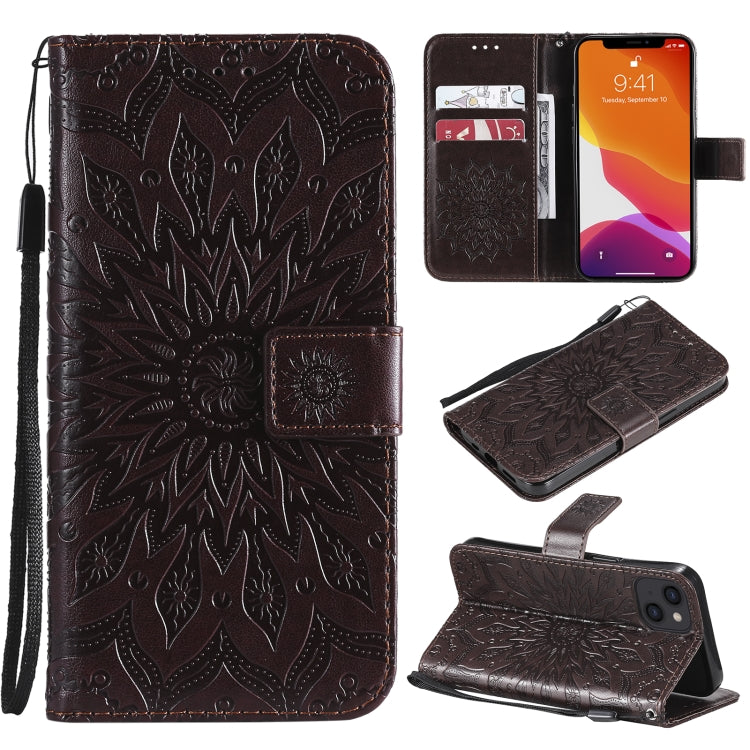 Pressed Printing Sunflower Pattern Horizontal Flip PU Leather Case Holder & Card Slots & Wallet & Lanyard, For iPhone 13 mini, For iPhone 13, For iPhone 13 Pro