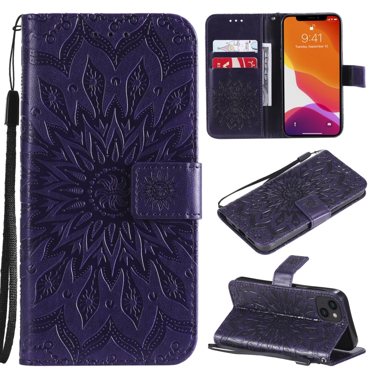 Pressed Printing Sunflower Pattern Horizontal Flip PU Leather Case Holder & Card Slots & Wallet & Lanyard, For iPhone 13 mini, For iPhone 13, For iPhone 13 Pro